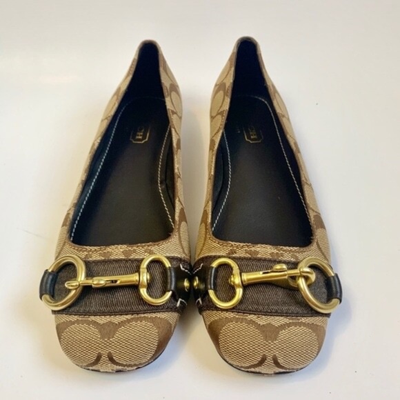 Coach Monogram Brown Canvas Ballet Flats - Picture 1 of 6